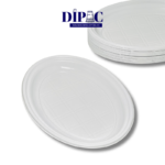 Platos plasticos ovalados de color blanco liso. cada paquete viene por 50 unidades.