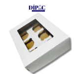 Presenta tus muffins de manera profesional y elegante con esta caja de cartulina blanca con visor. Incluye una cartulina con orificios específicamente diseñados para colocar hasta 6 muffins