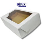 Ideal para presentar desayunos especiales o cualquier otro producto con elegancia, esta caja multiuso de cartulina blanca con visor es la opción perfecta para quienes buscan una presentación atractiva y sofisticada.