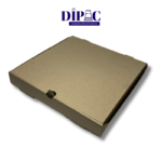 Caja de carton microcorrugado de color marrón para pizza. Disponibles para pizas de 8 y 6 porciones.