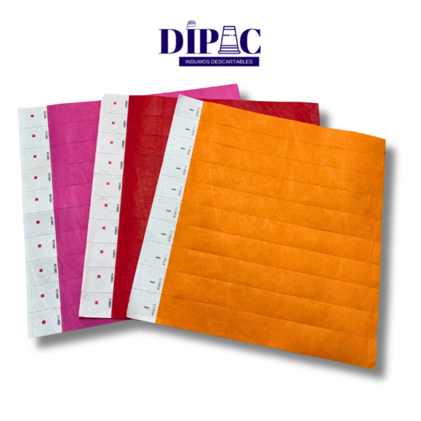 Pulseras de Seguridad Las pulseras de seguridad de color liso fabricadas con papel Tyvek, un material altamente resistente y duradero.