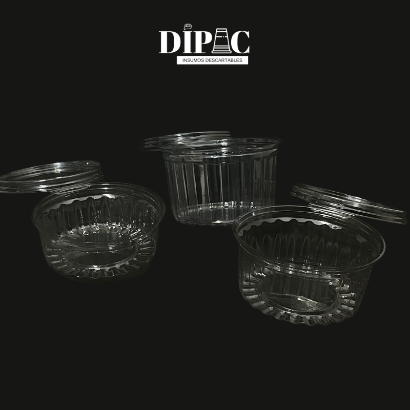 Potes bisagra descartables transparentes